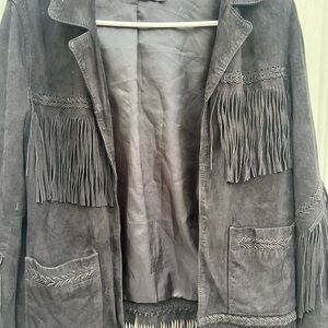 Topshop Black Leather Fringe Jacket